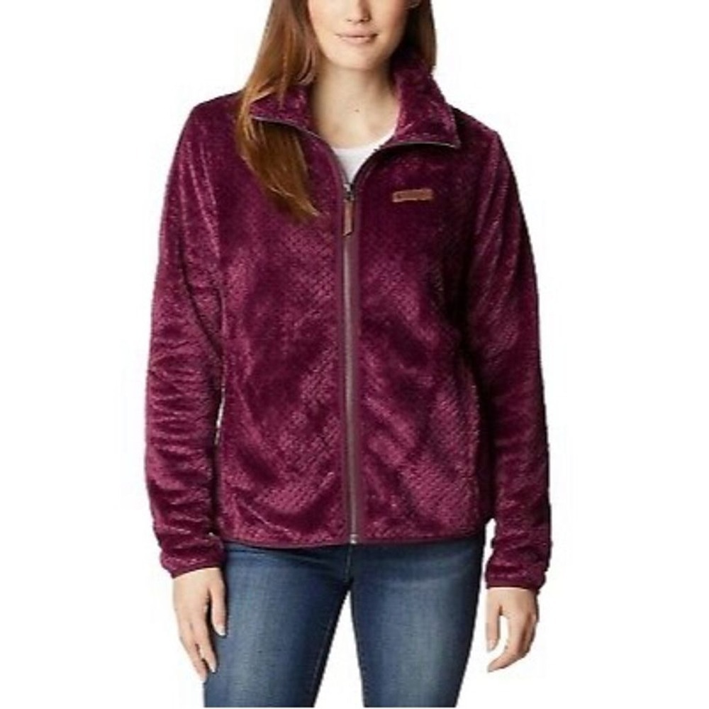 Columbia Women's M Burgundy Sherpa Fleece Jacket Full Zip Casual
